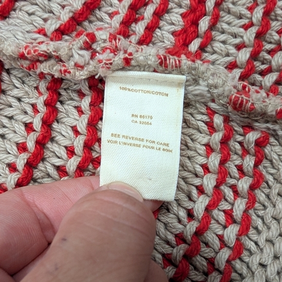 Free People Sweater Womens S Beige Red Stripe Cardigan Chunky Knit Long Y2K - Picture 7 of 7